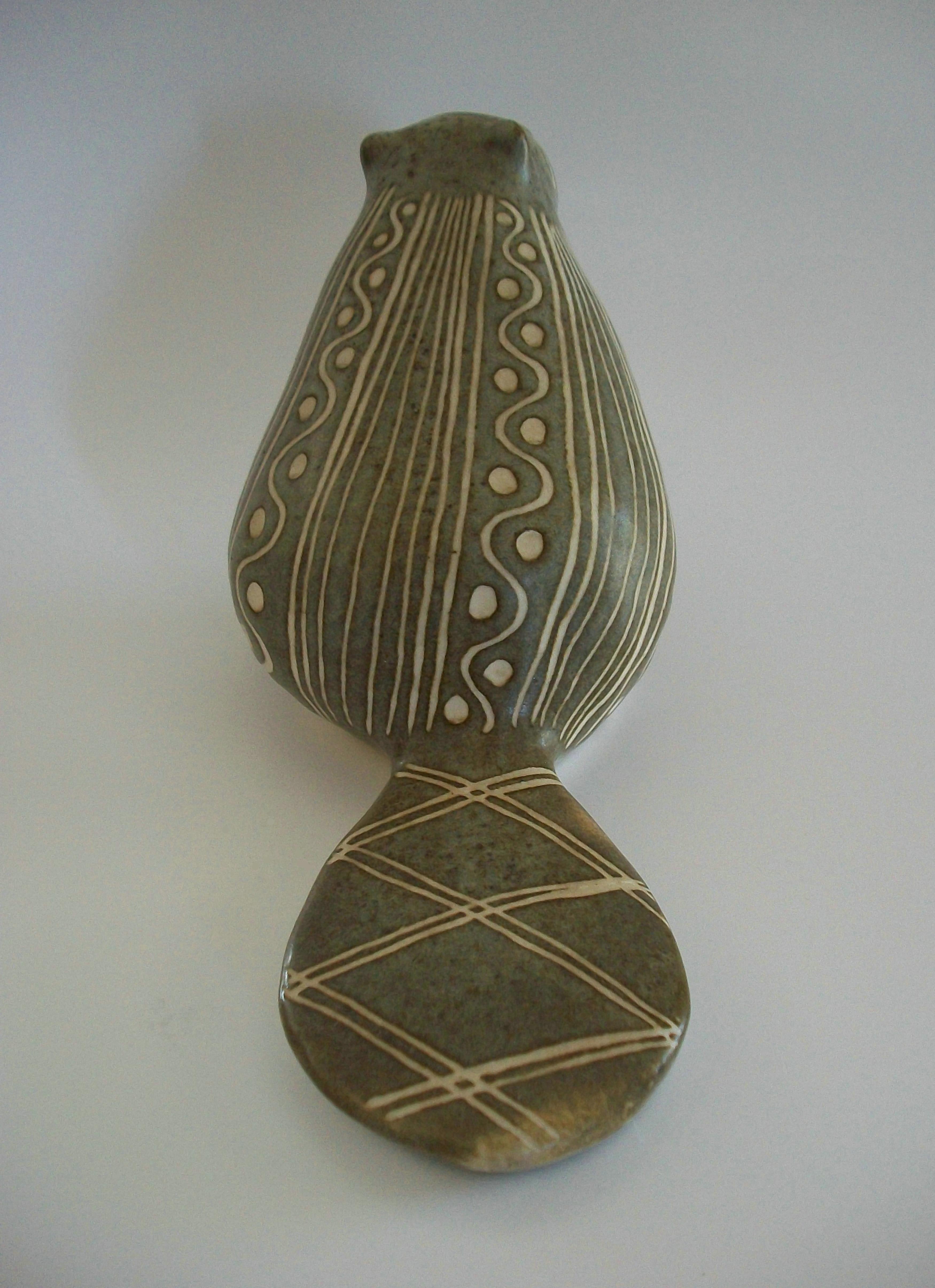 Carved STRAWBERRY HILL - Studio Pottery Sgraffito Beaver Figure - Canada - Circa 1970's For Sale