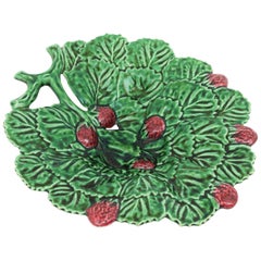 Strawberry Leaf Shaped Platter in Glazed Ceramic, Portugal 1950s