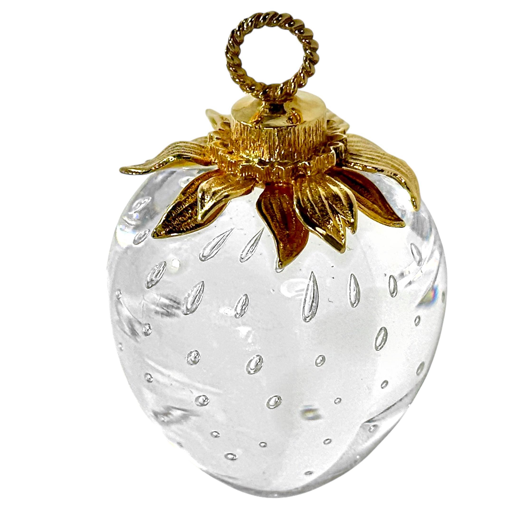 Modern Strawberry Pendant by Steuben Glass with 18k Yellow Gold Stem and Glass Body For Sale