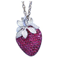 Strawberry Pendant Leon Popov 18 K White Gold Diamonds Rubies Featured, 1995