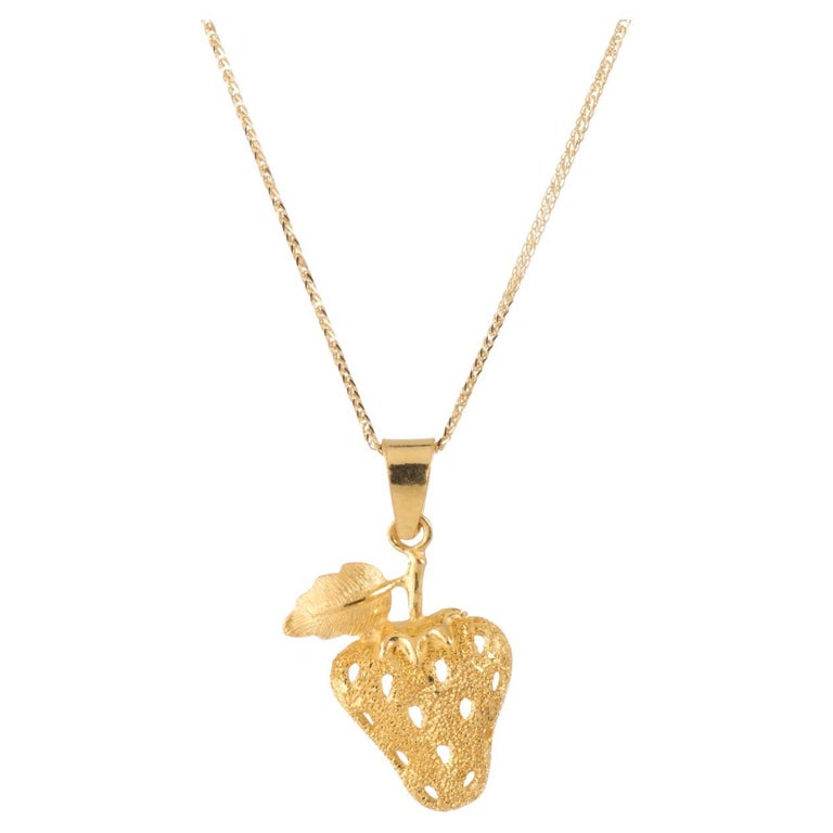 Strawberry Pendant and Necklace Estate 24k Yellow Gold Fine Vintage