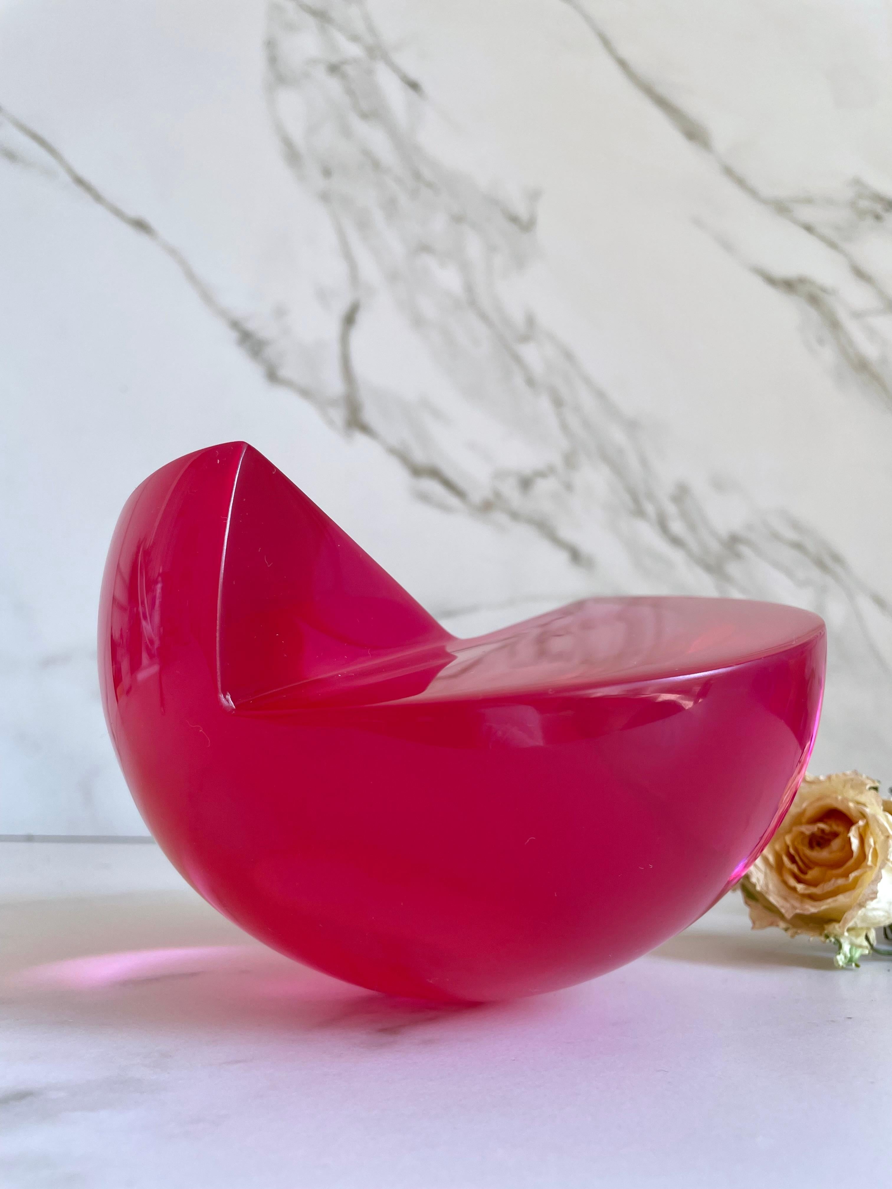 Mexican Strawberry Pink Semi Sphere Sculpture in Polished Resin by Paola Valle For Sale
