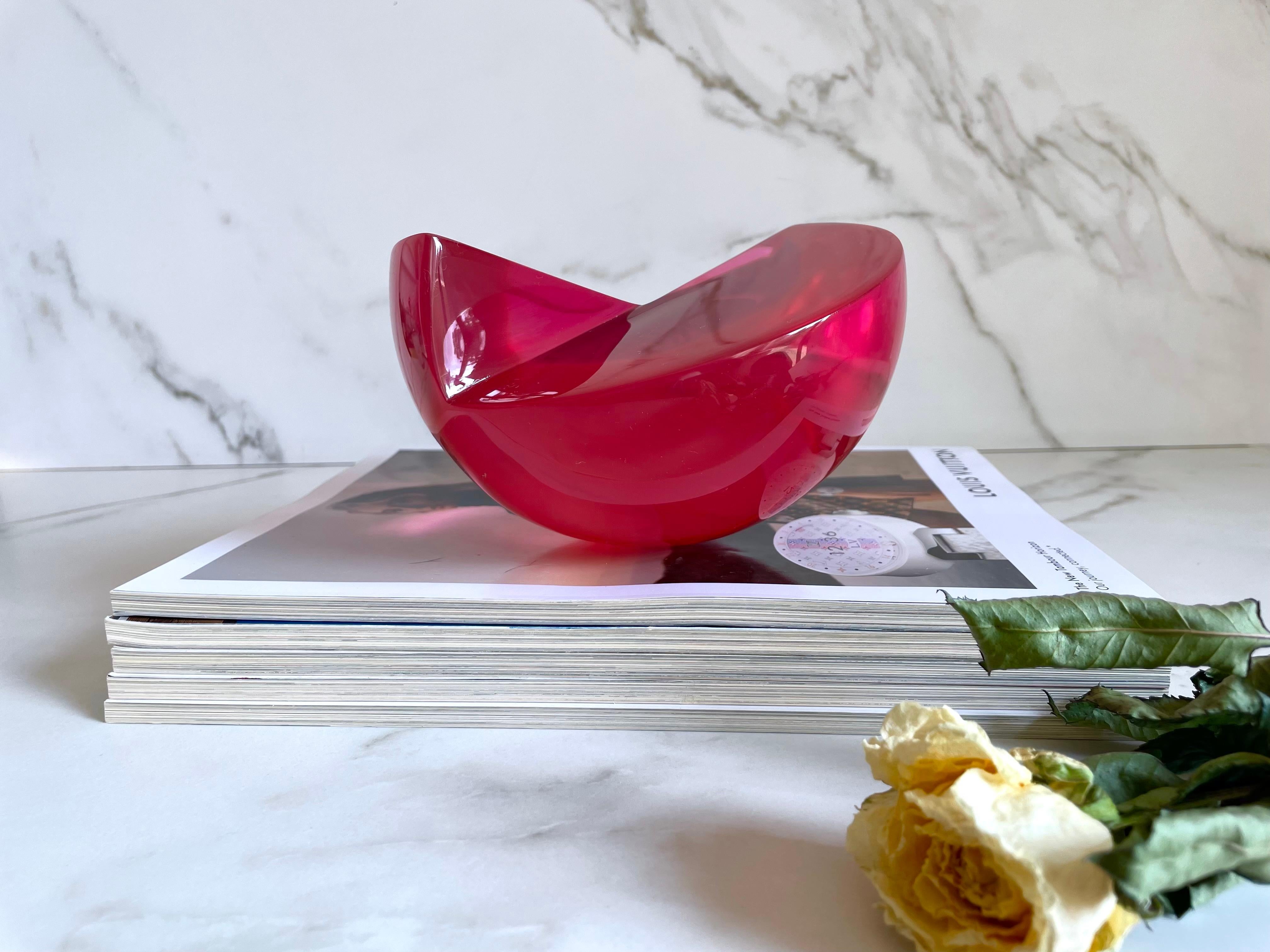 Cast Strawberry Pink Semi Sphere Sculpture in Polished Resin by Paola Valle For Sale