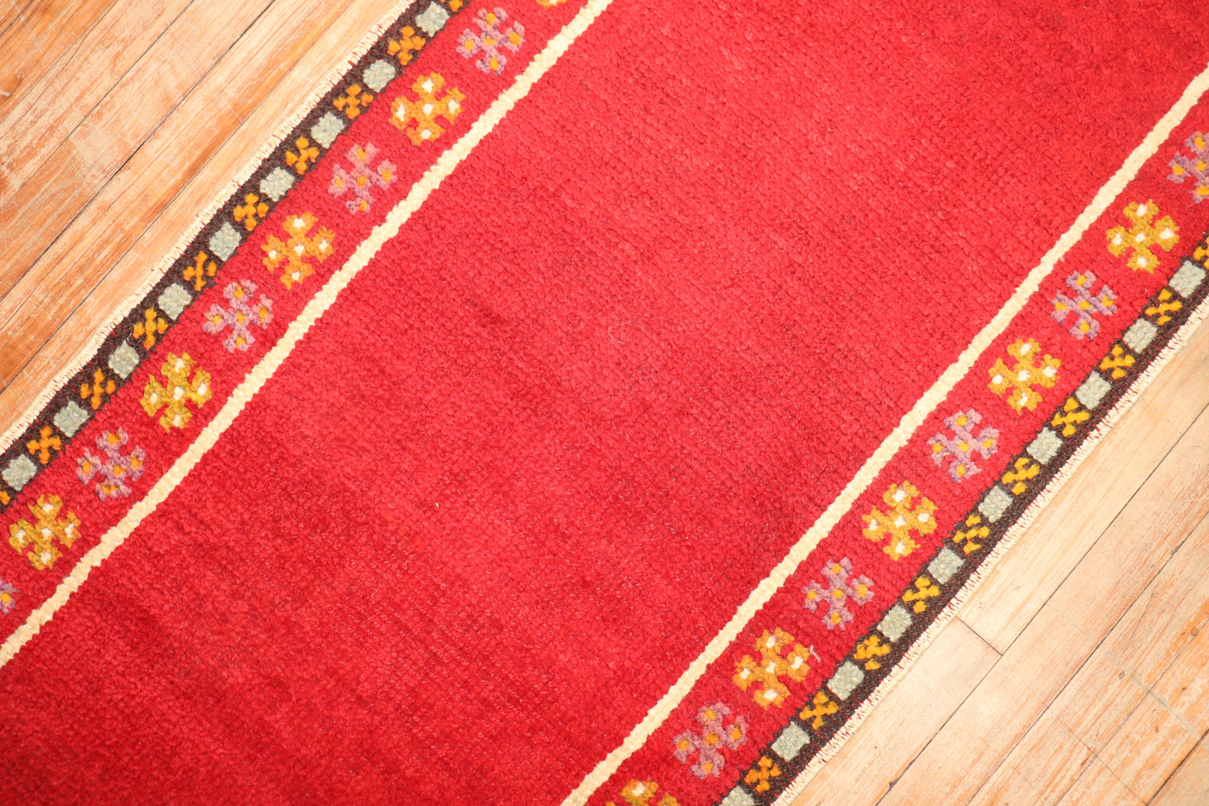 Strawberry Red Mid-20th Century Turkish Tulu Narrow Runner For Sale 1