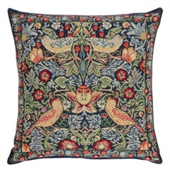 Strawberry Thief Blue Tapestry Cushion with Feather Filler - 21" x 21"