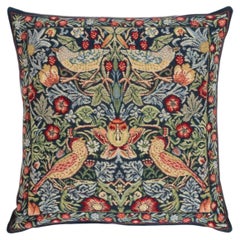 Strawberry Thief Blue Tapestry Cushion with Feather Filler - 21" x 21"