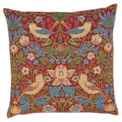 Strawberry Thief Red Tapestry Cushion with Feather Filler - 46x46cm (18"x18")