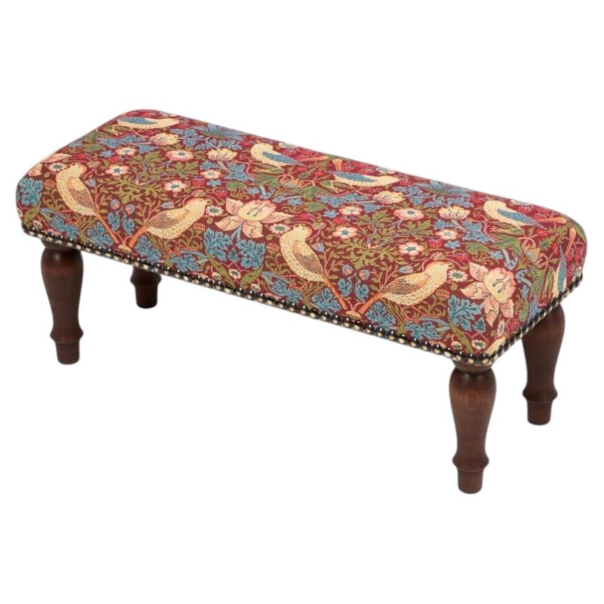 Strawberry Thief Red Upholstered Stool For Sale