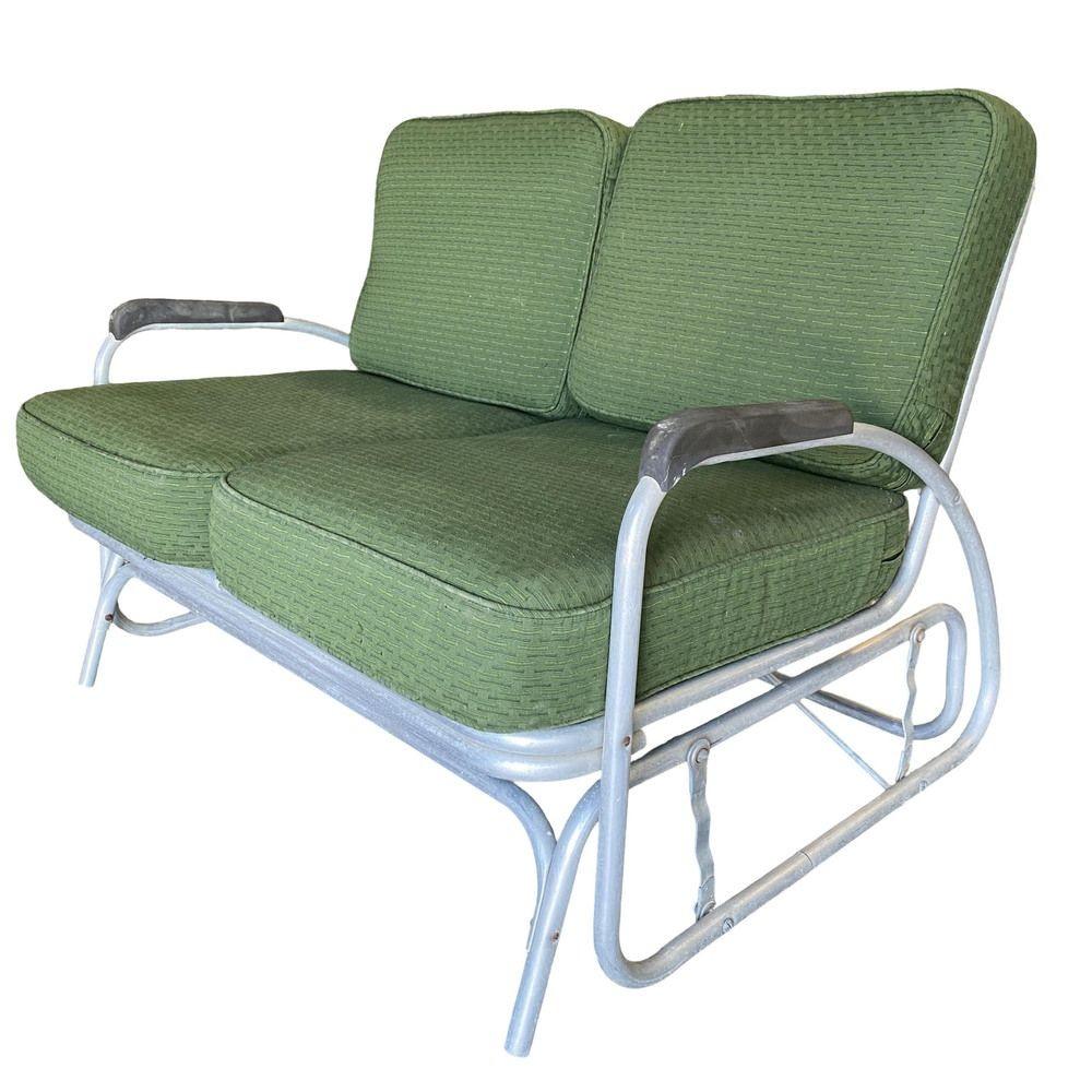 American Streamline Art Deco Aluminum Patio/Outdoor Settee Slider/Rocking