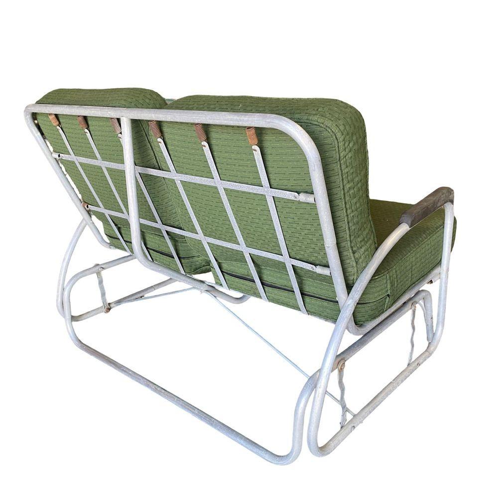Mid-20th Century Streamline Art Deco Aluminum Patio/Outdoor Settee Slider/Rocking