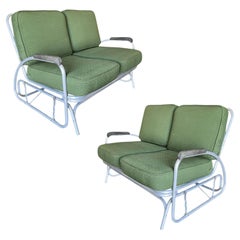 Streamline Art Deco Aluminum Patio/Outdoor Settee Slider/Rocking , Pair