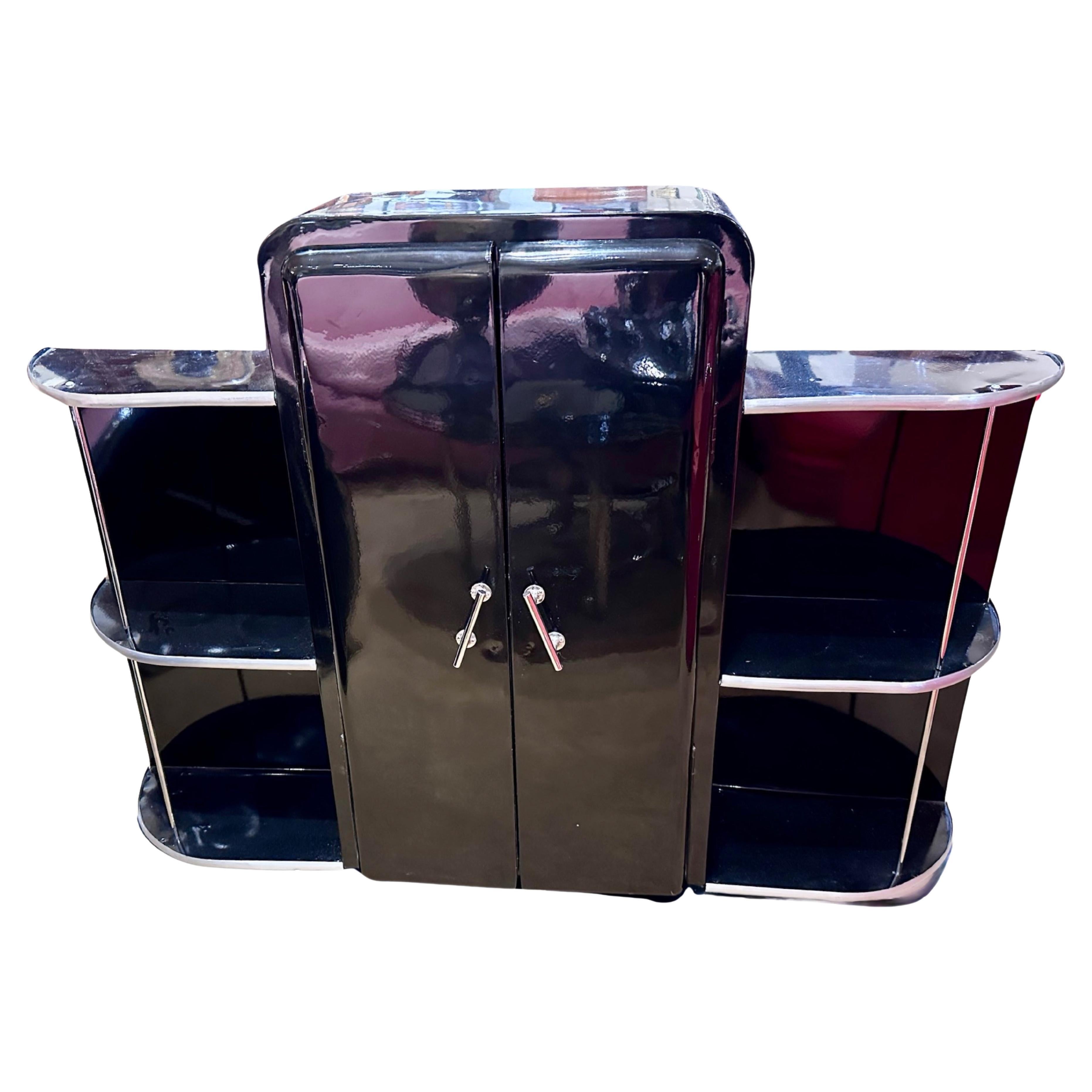 Streamline Art Deco Bar Cabinet Metal Chrome For Sale
