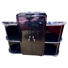 Streamline Art Deco Bar Cabinet Metal Chrome