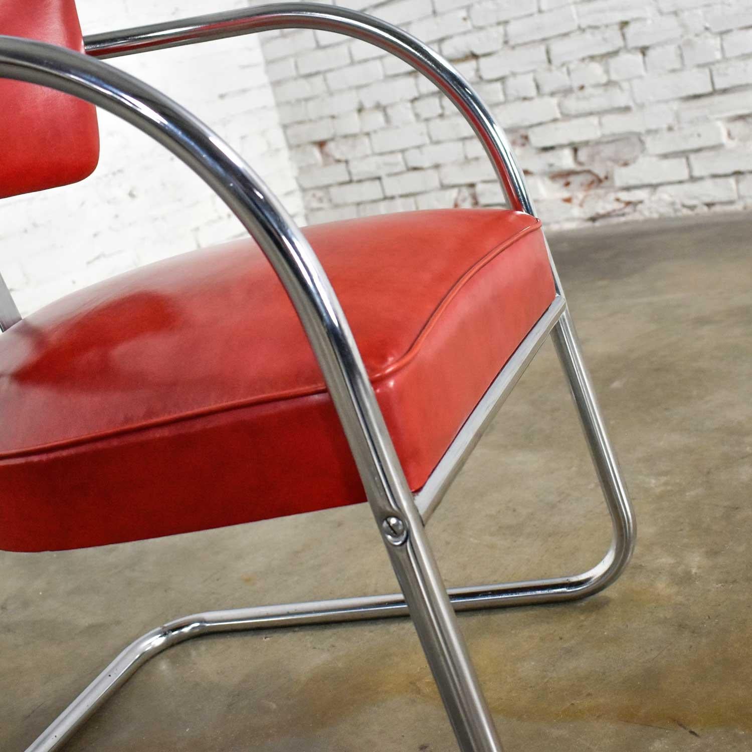 Streamline Art Deco Cantilever Chair Chrome & Red Vinyl Attr Kem Webber-Lloyds For Sale 2