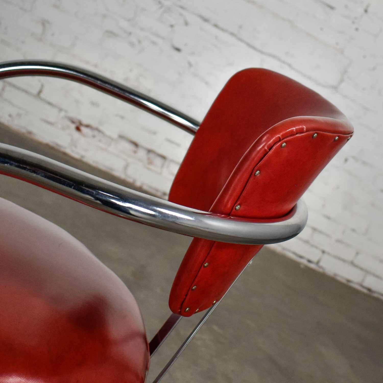Streamline Art Deco Cantilever Chair Chrome & Red Vinyl Attr Kem Webber-Lloyds For Sale 4