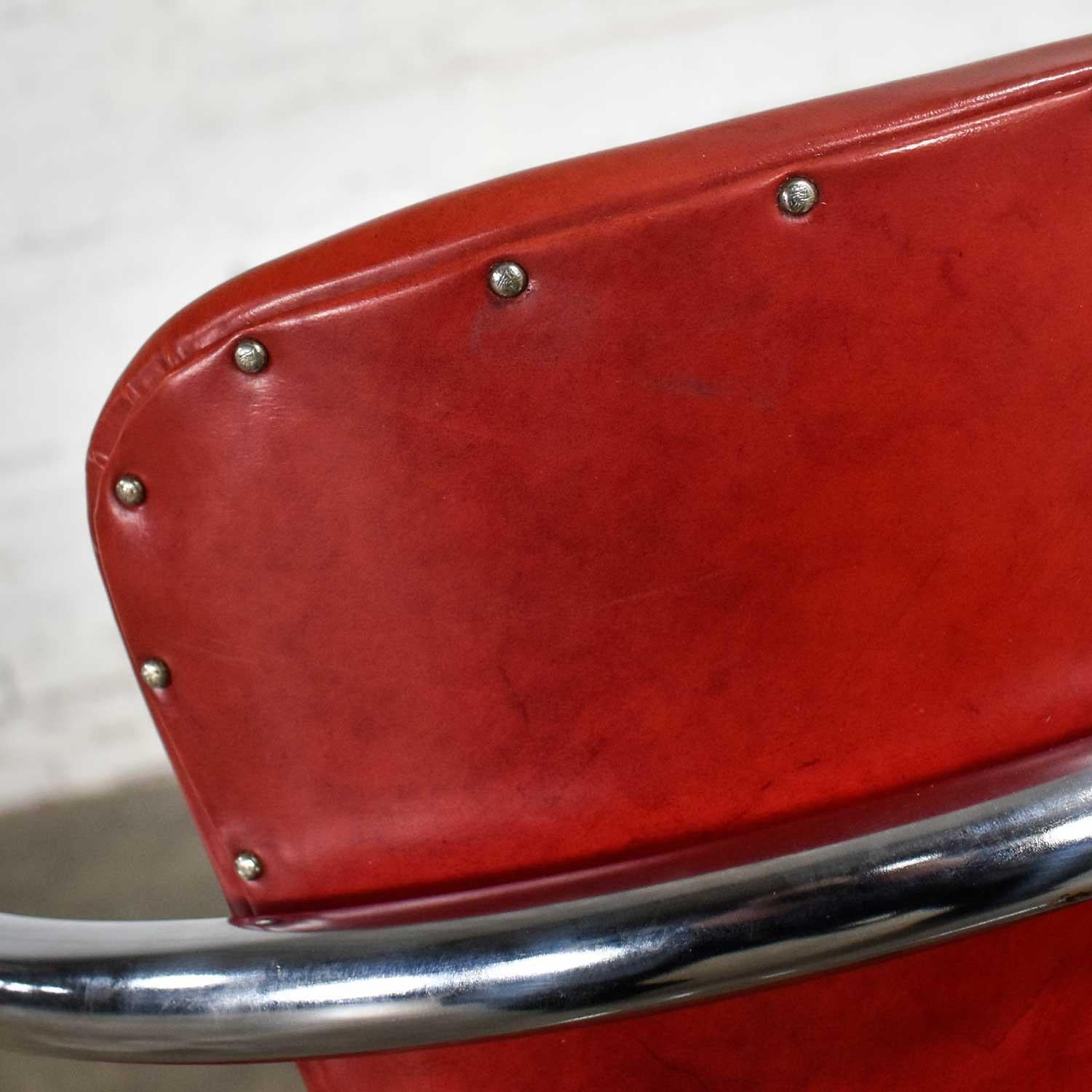 Streamline Art Deco Cantilever Chair Chrome & Red Vinyl Attr Kem Webber-Lloyds For Sale 5