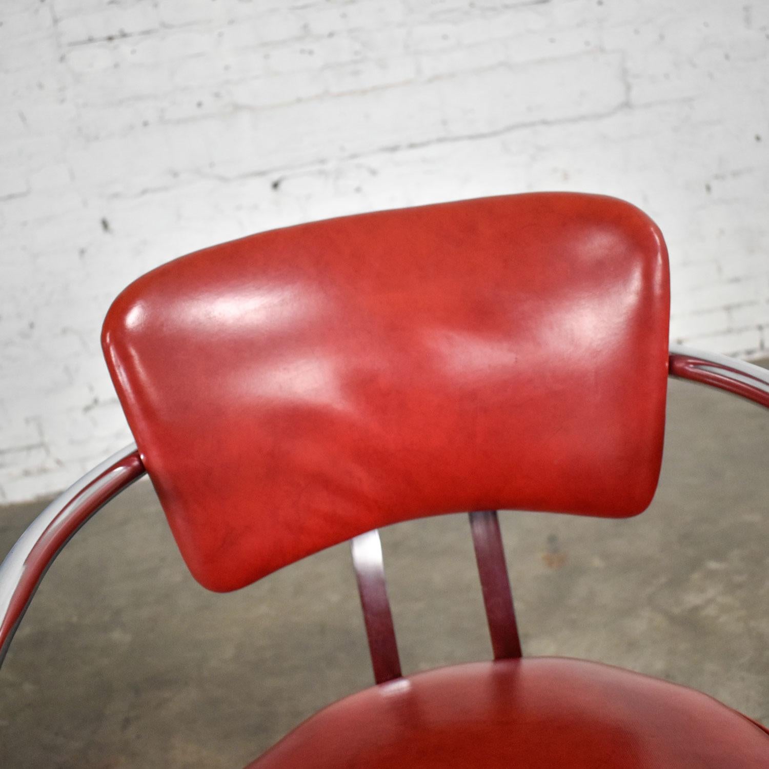 Streamline Art Deco Cantilever Chair Chrome & Red Vinyl Attr Kem Webber-Lloyds For Sale 6