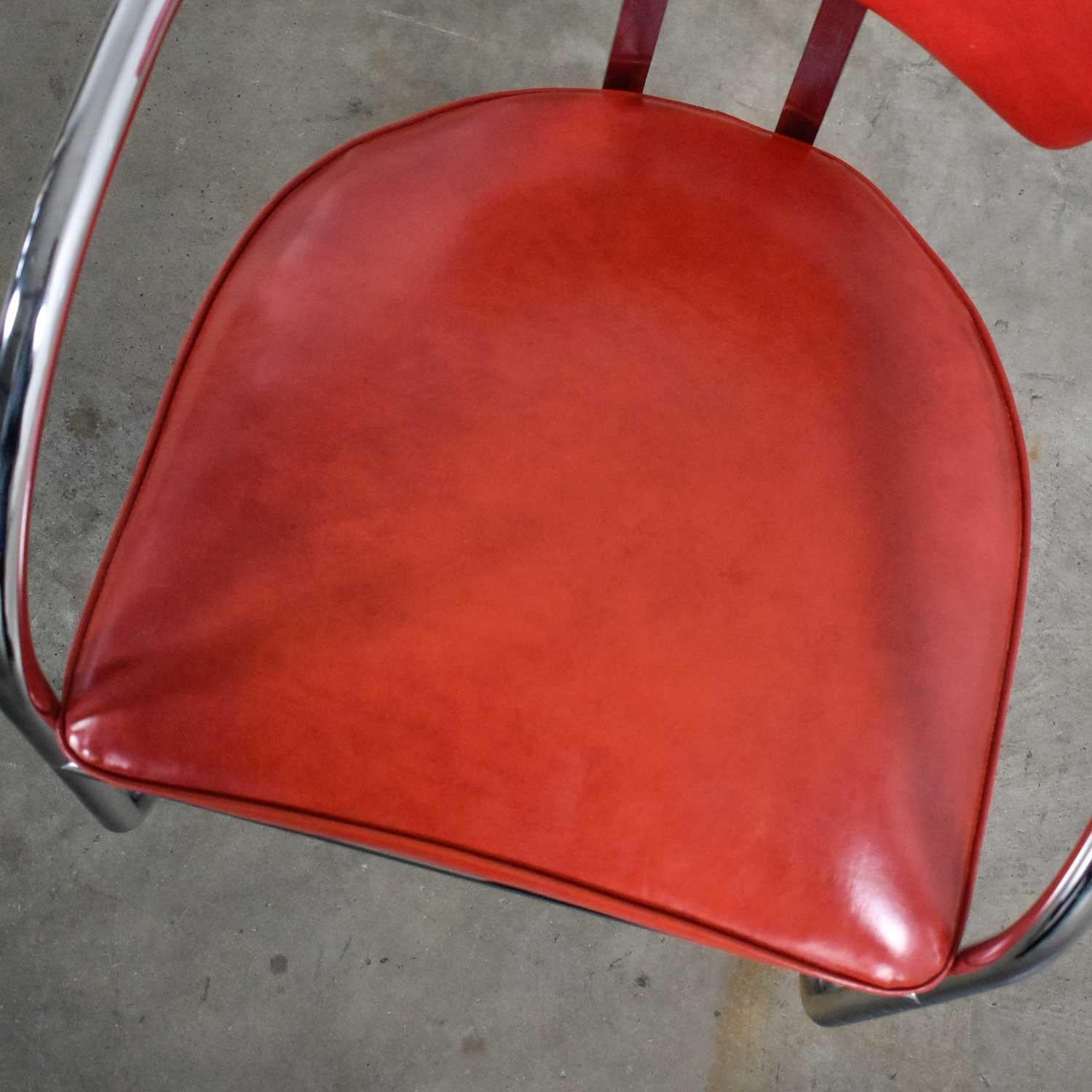 Streamline Art Deco Cantilever Chair Chrome & Red Vinyl Attr Kem Webber-Lloyds For Sale 7