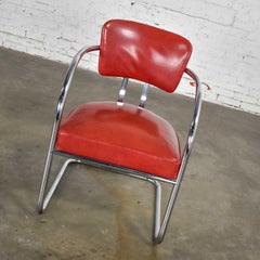 Streamline Art Deco Cantilever Chair Chrome & Red Vinyl Attr Kem Webber-Lloyds