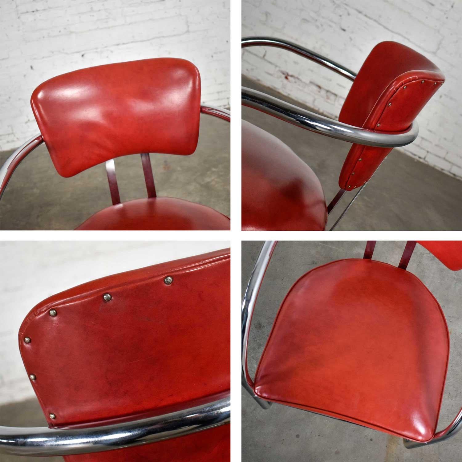 Streamline Art Deco Cantilever Chair Chrome & Red Vinyl Attr Kem Webber-Lloyds For Sale 10