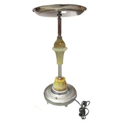 Streamline Art Deco Chrome Drink Glass Top Side Table w/ Light Up Base