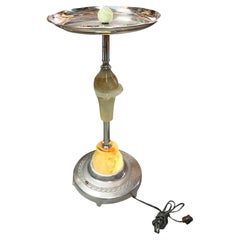 Streamline Art Deco Chrome Drink Glass Top Side Table w/ Light Up Base