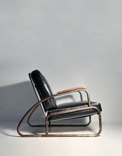 Streamline Art Deco Chrome Tubular Bauhaus Lounge Chair