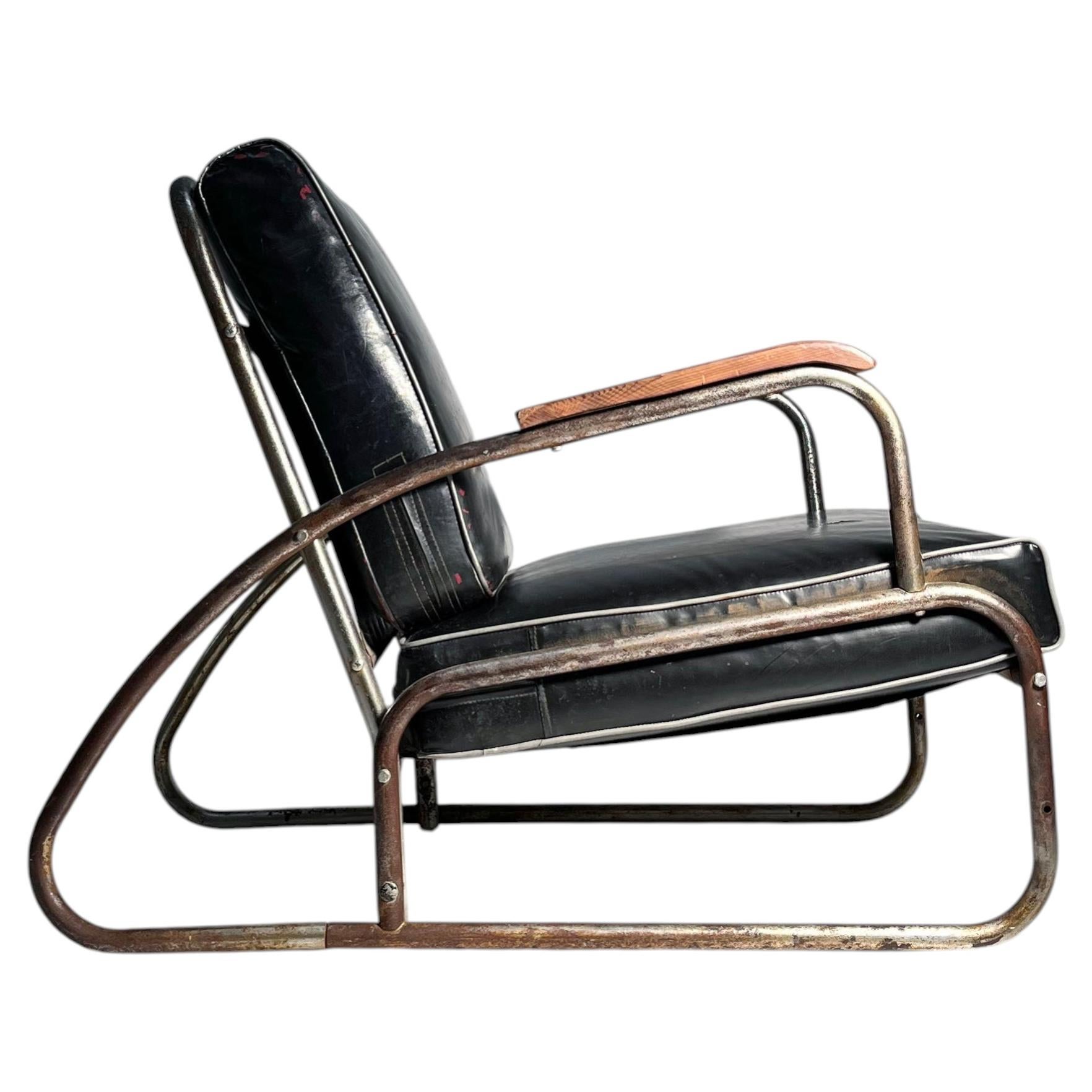 Streamline Art Deco Chrome Tubular Bauhaus Lounge Chair