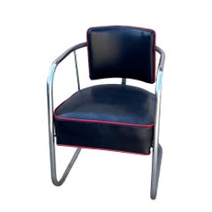 Streamline Art Deco Chrome Tubular Cantilever Springer Club Chair by Royal Metal