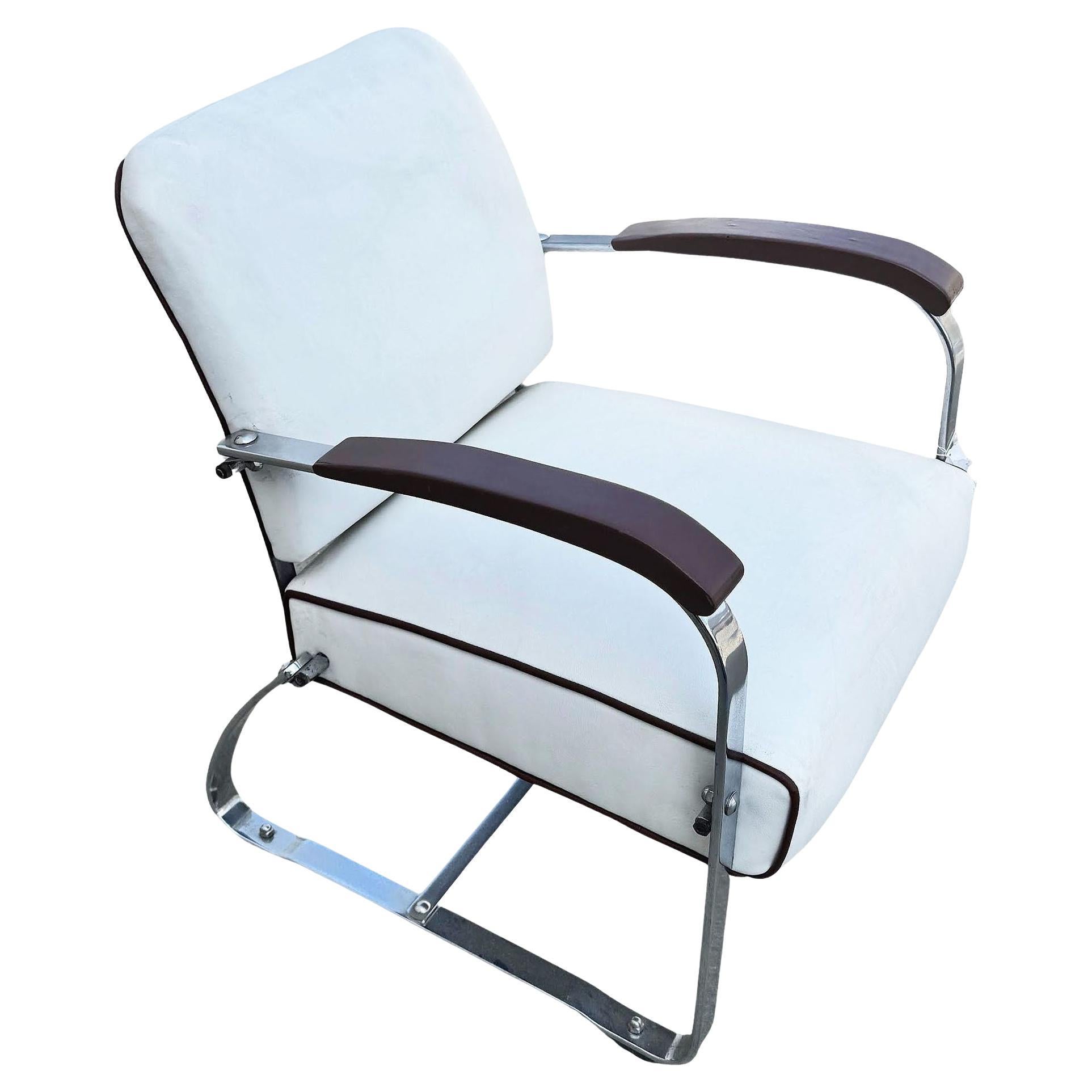 Streamline Art Deco Chrome Tubular Speed Lounge Club Chair, Lloyd Manufacturing