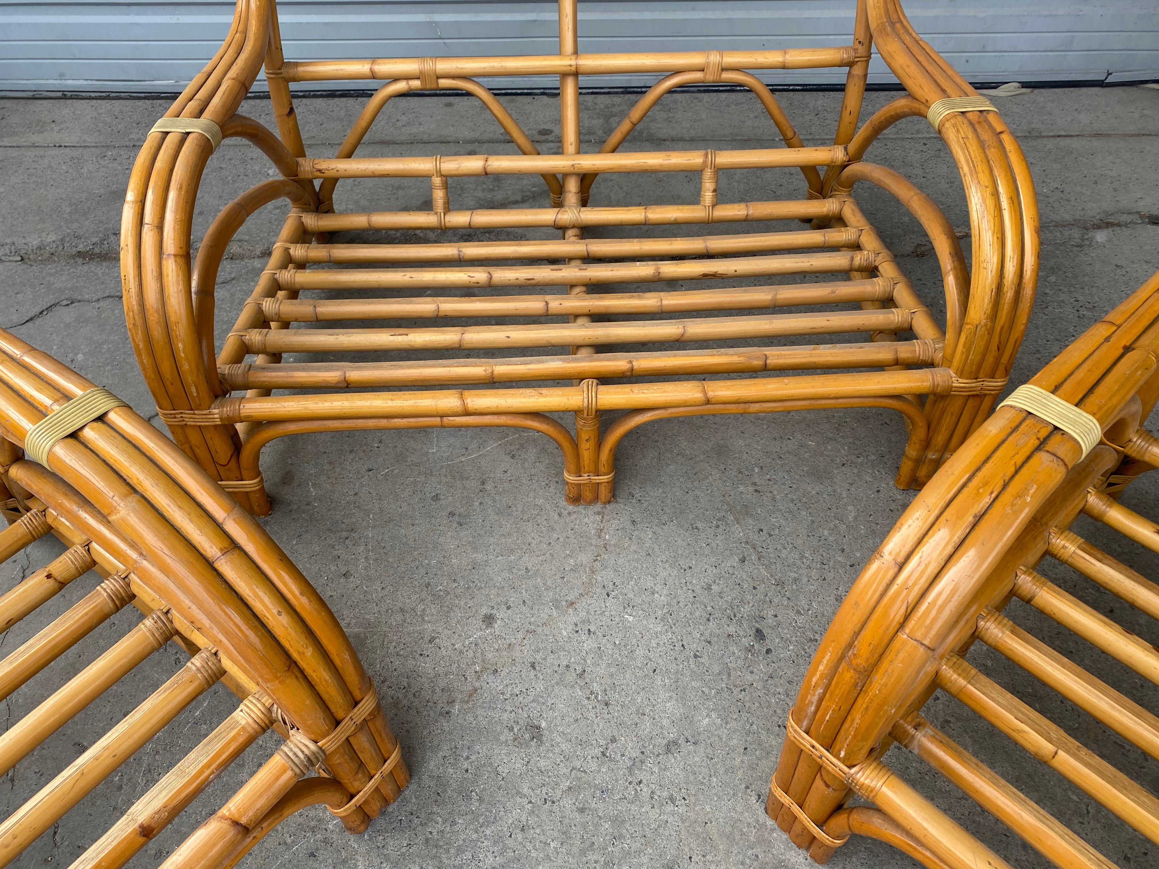 Mid-20th Century Streamline Art Deco / Modernist 3-Piece Bamboo Set by Rattan Art / Philippines For Sale