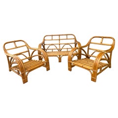 Streamline Art Deco / Modernist 3-Piece Bamboo Set by Rattan Art / Philippines