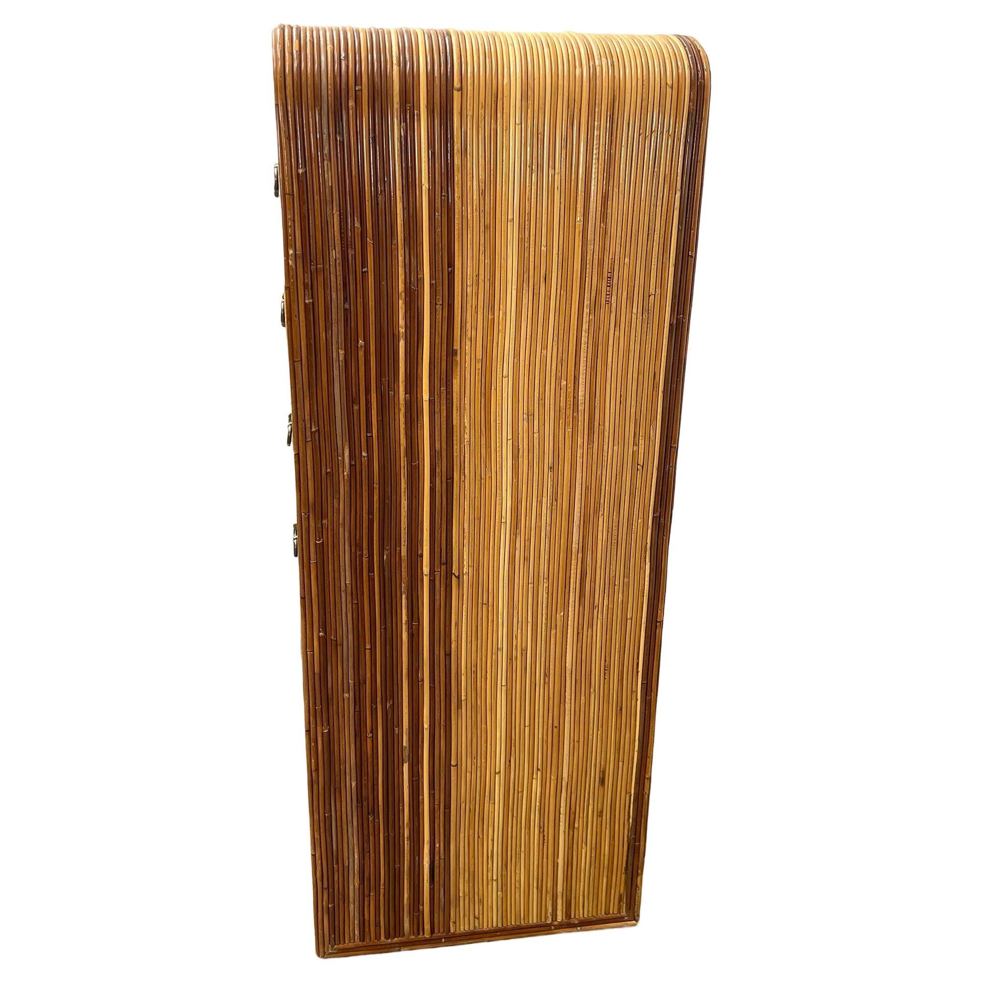 Streamline Art Deco Pencil Reed Rattan Waterfall Highboy Dresser, Pair 2