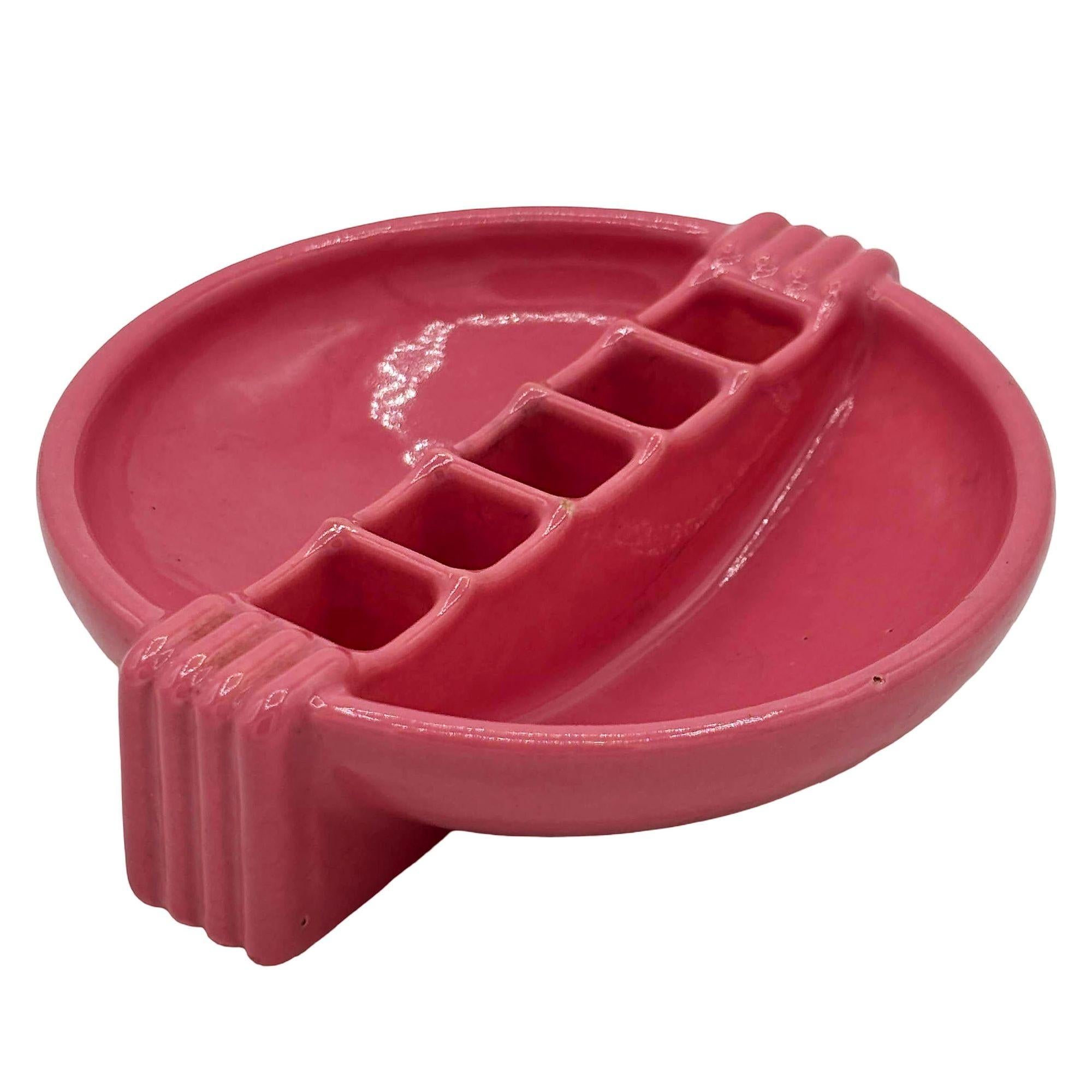 Art déco Cendrier Streamline Art Deco Snuf A Rette Pink par National Porcelain Co en vente