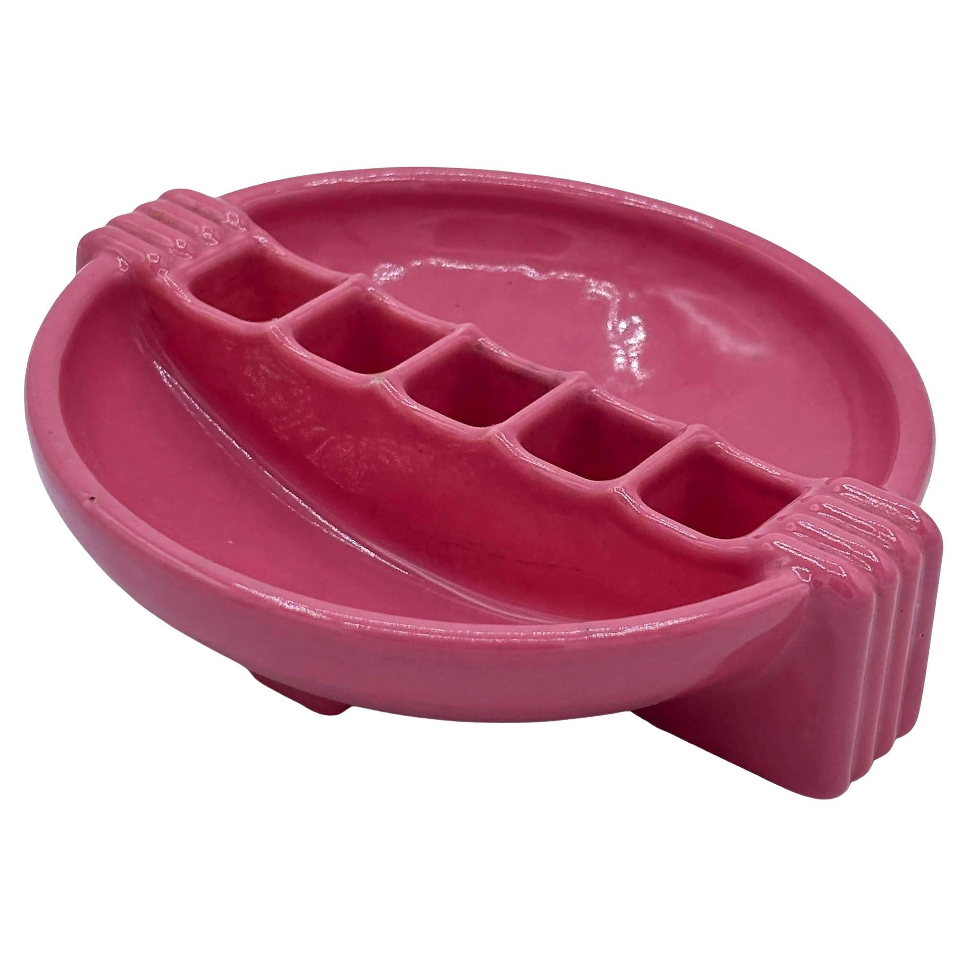 Streamline Art Deco Snuf A Rette Rosa Aschenbecher von National Porcelain Co