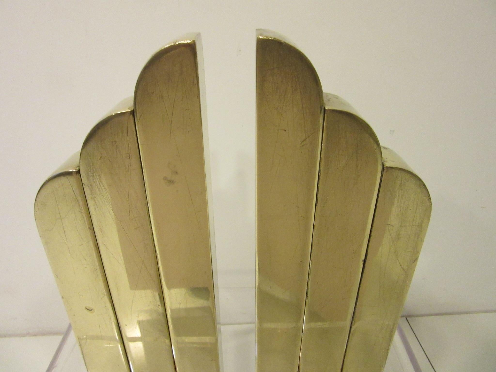 Streamline Art Deco Solid Brass Fireplace Andirons in the Style of Deskey 3