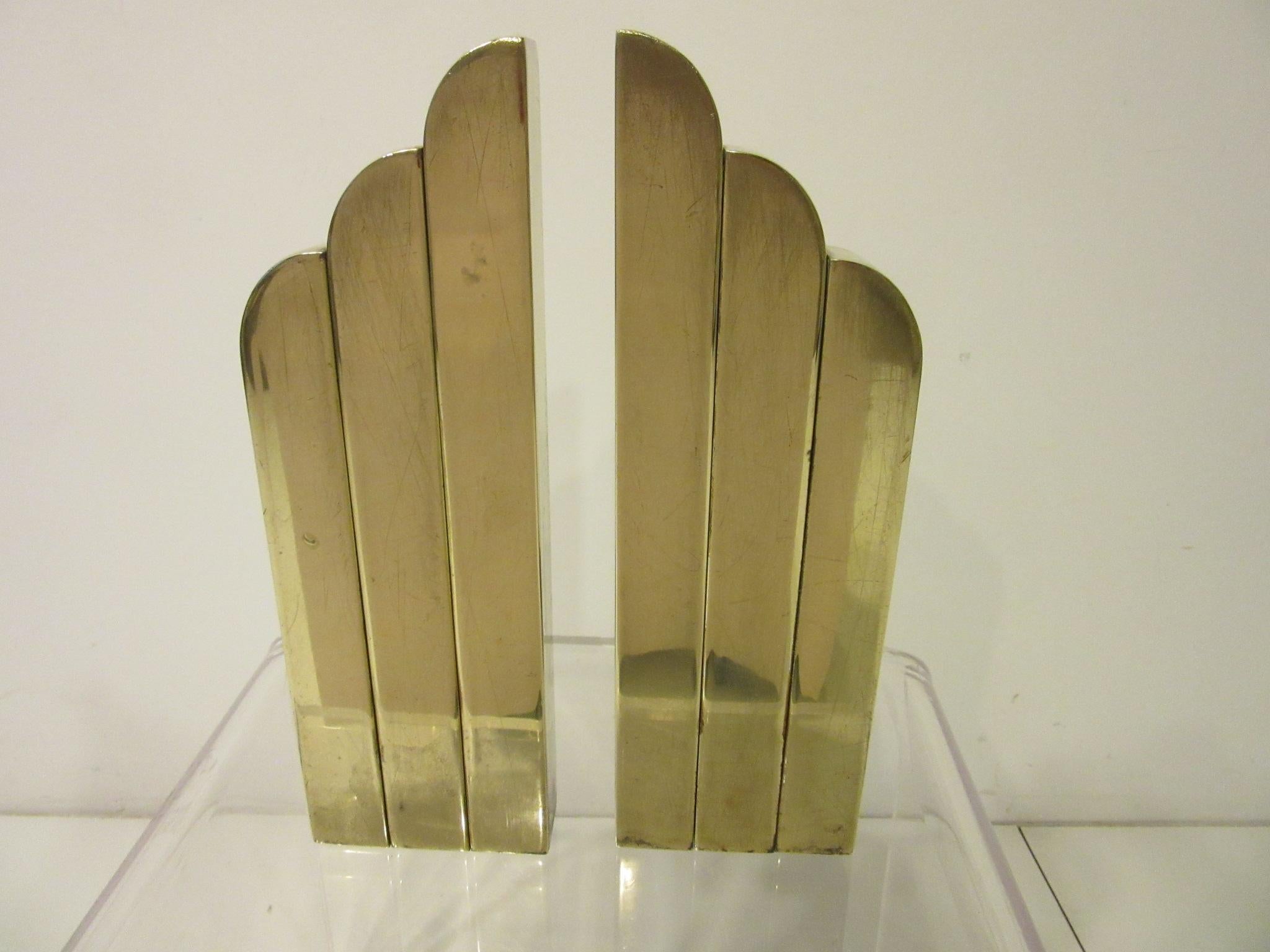 Streamline Art Deco Solid Brass Fireplace Andirons in the Style of Deskey 4