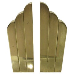 Streamline Art Deco Solid Brass Fireplace Andirons in the Style of Deskey