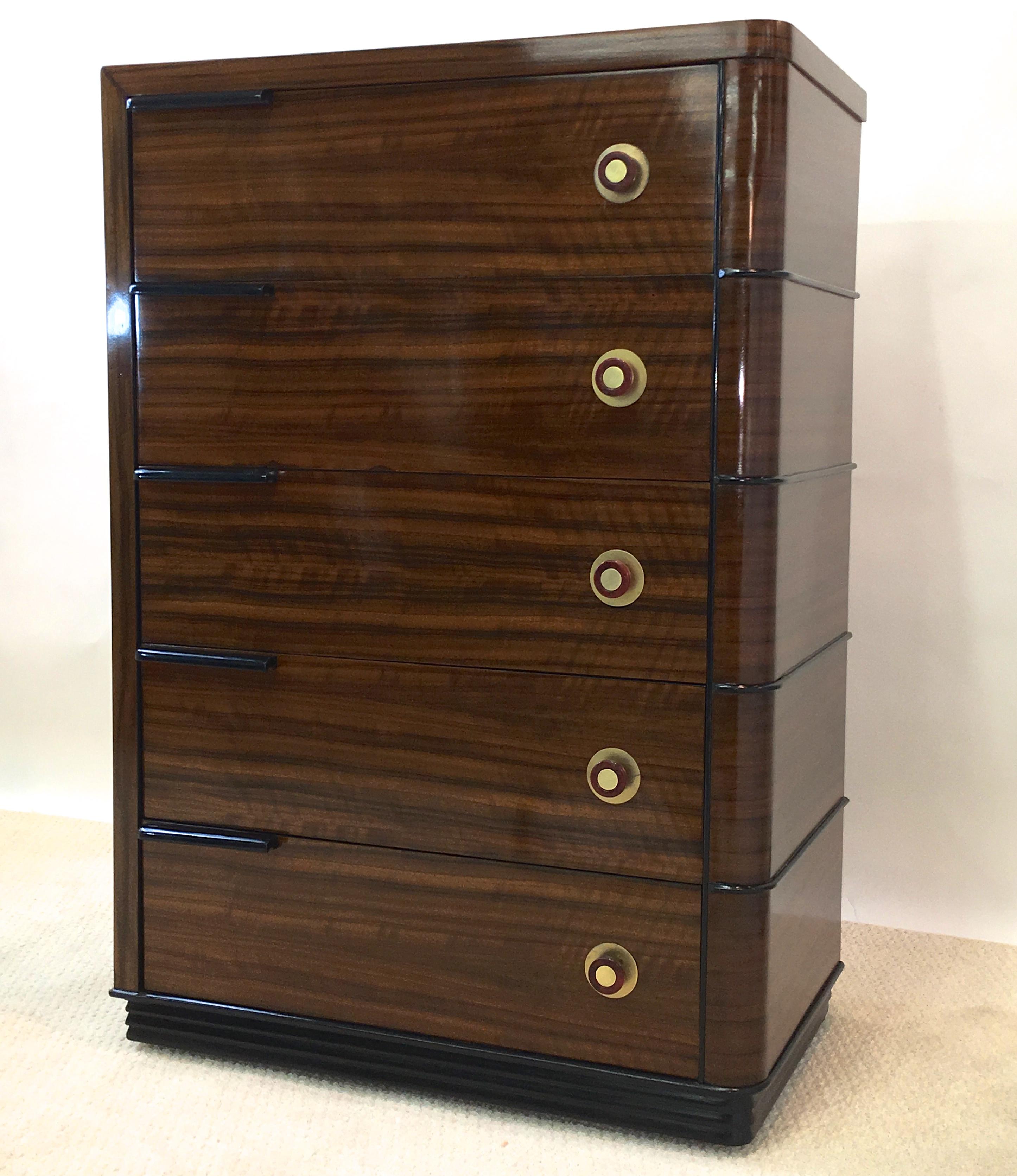 American Streamline Art Deco Tall Chest of Drawers