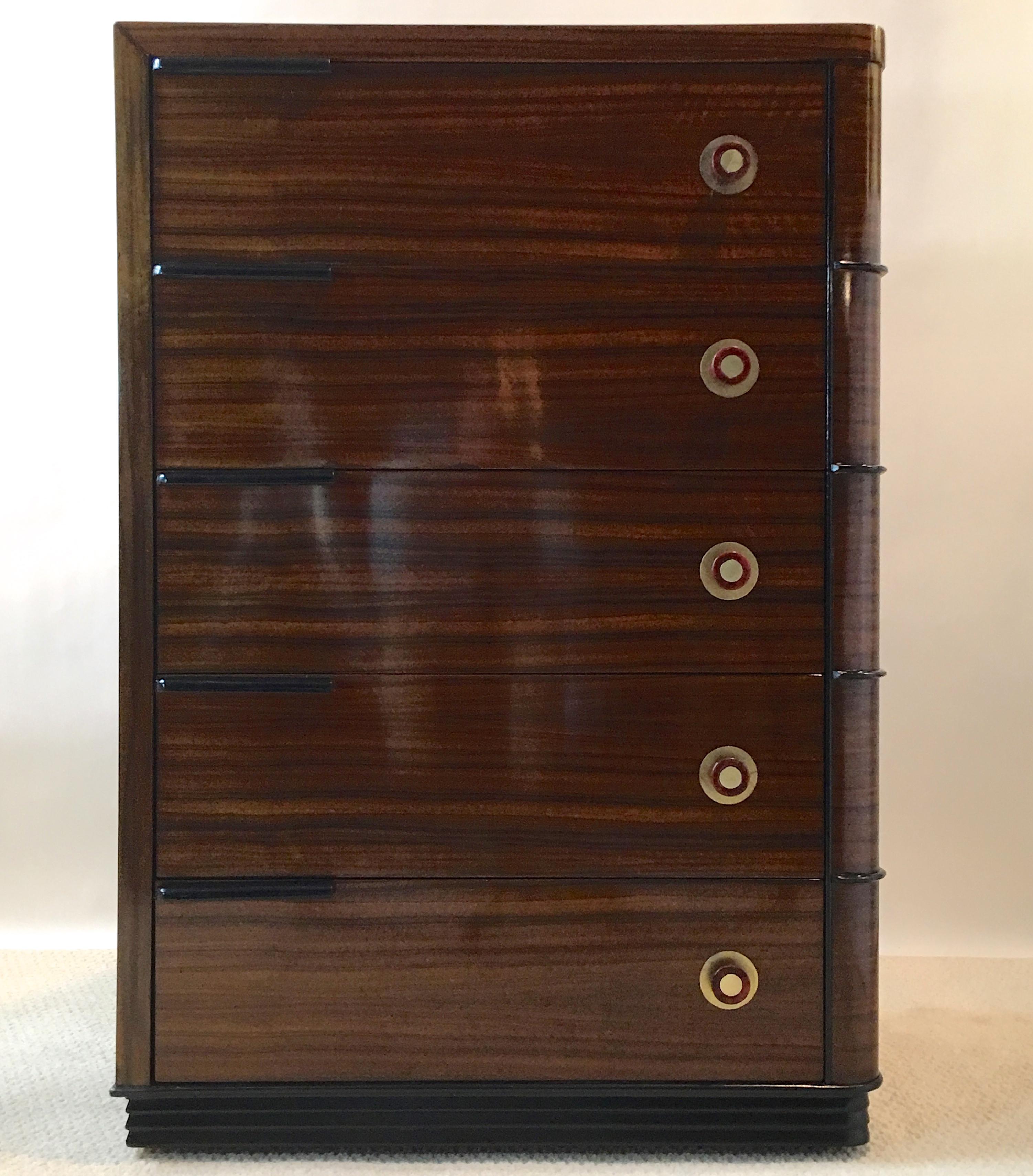 Streamline Art Deco Tall Chest of Drawers In Good Condition In Hanover, MA