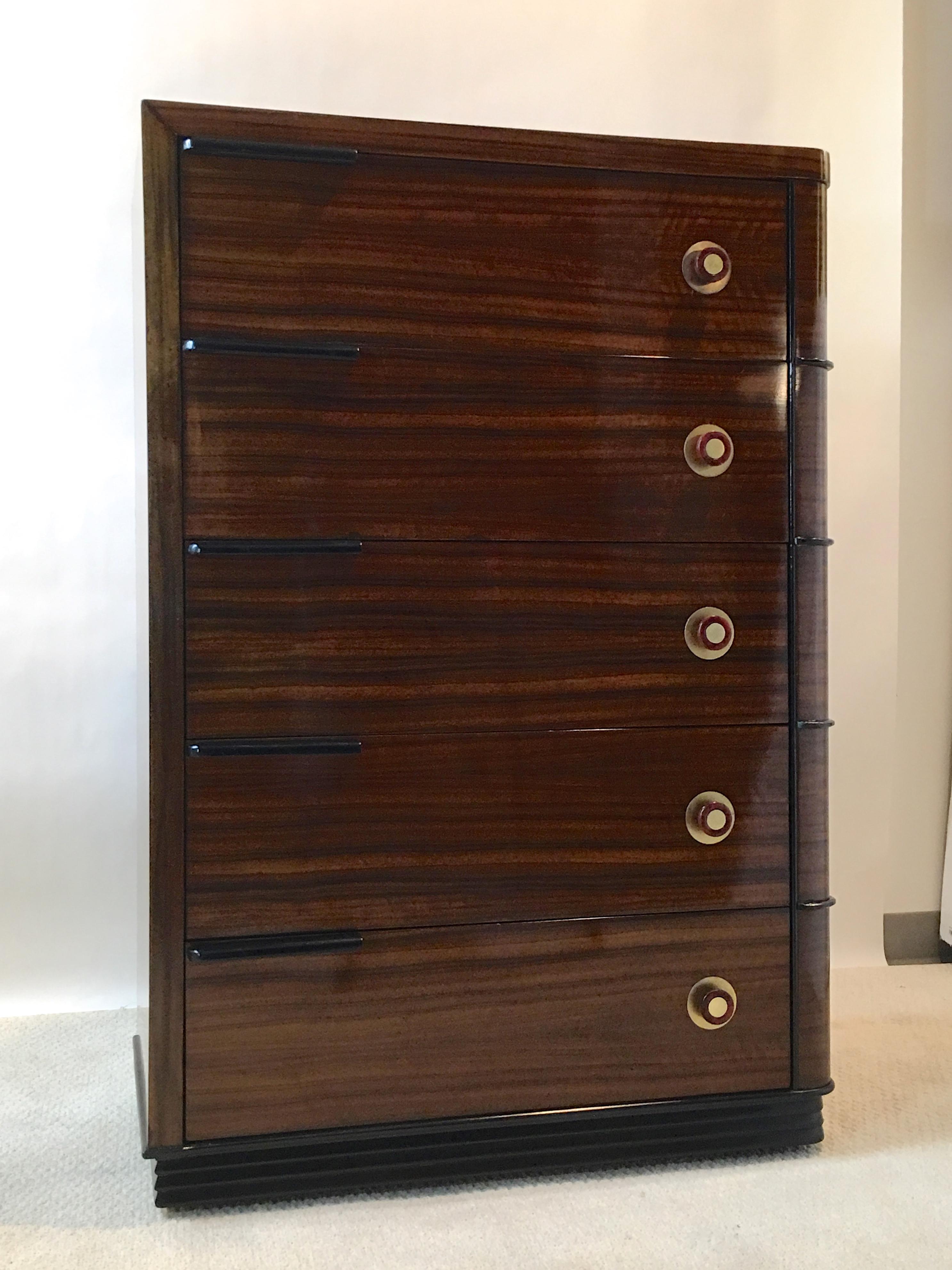 Mid-20th Century Streamline Art Deco Tall Chest of Drawers