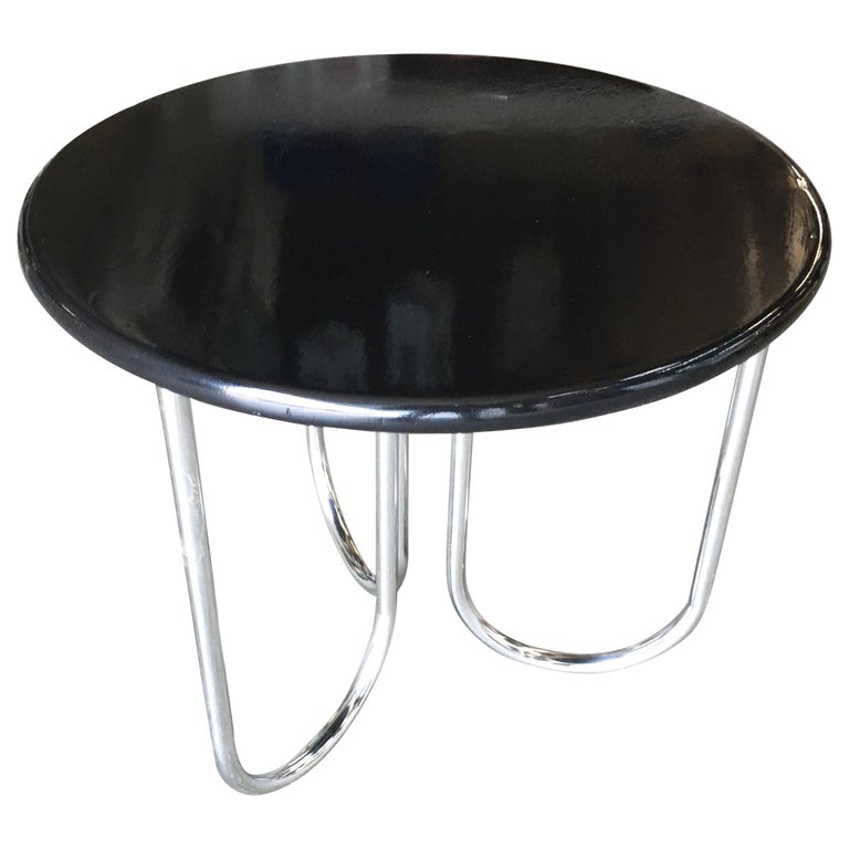 Streamline Black Lacquer Chrome Coffee Table by Royalchrome For Sale