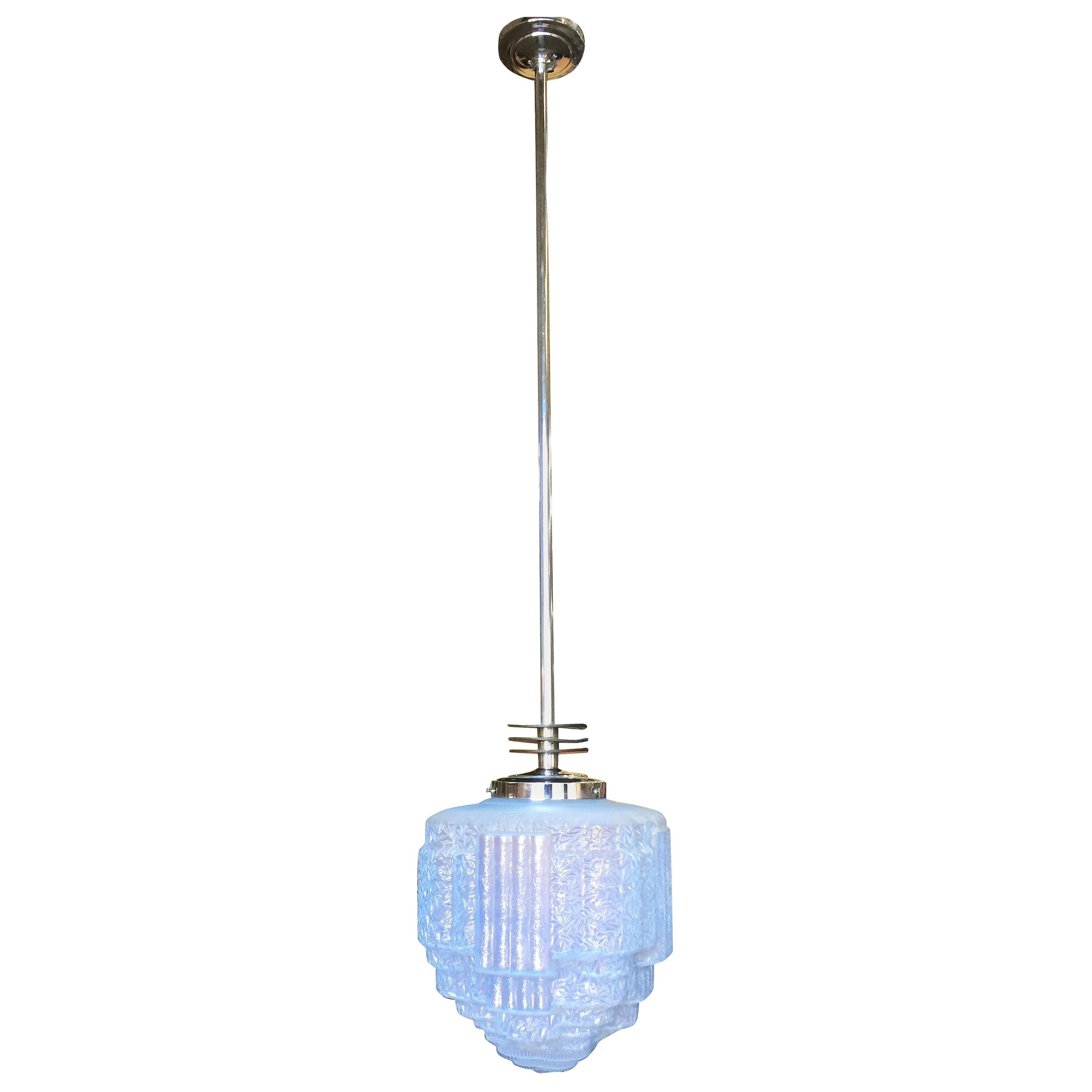 Streamline Ceiling Pendant with Blue Glass Stepped Glass Globe