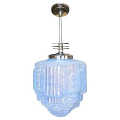 Vintage Streamline Ceiling Pendant with Blue Glass Stepped Glass Globe