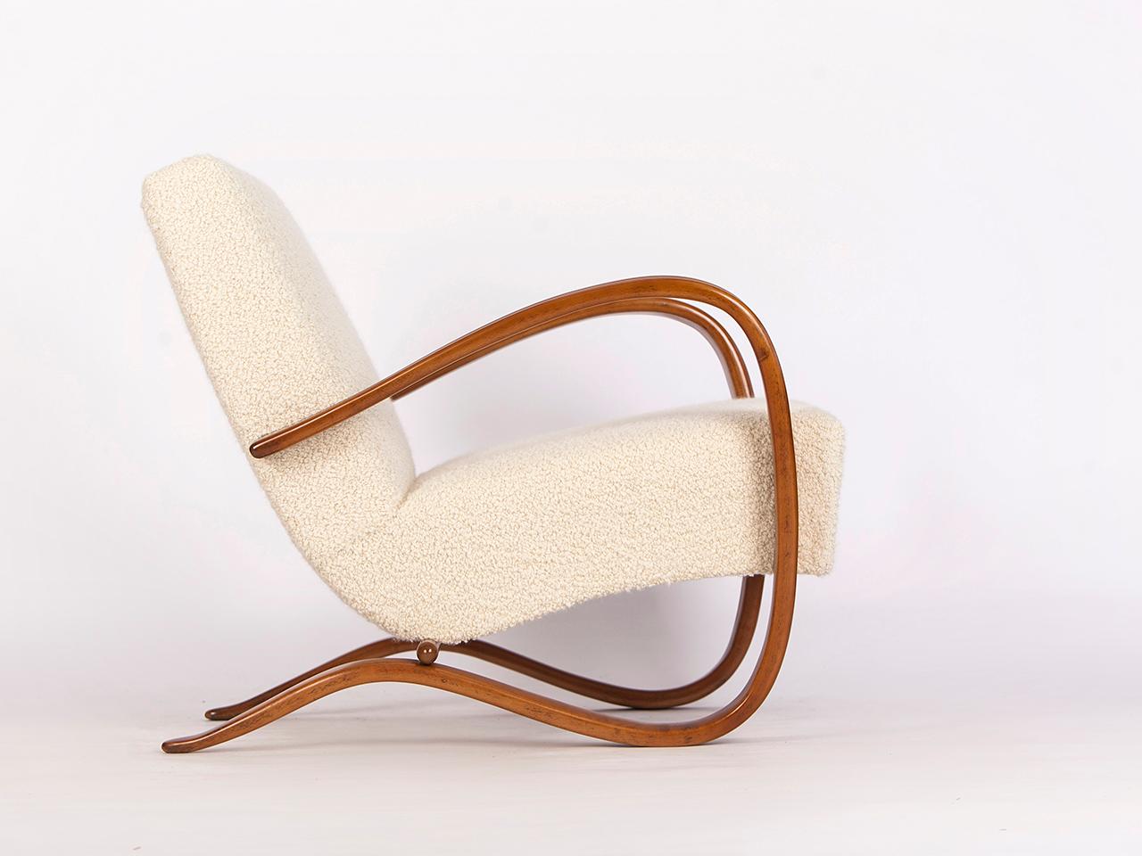 Art Deco Streamline Boucle Chair H-269 by Jindrich Halabala for Spojene UP Zavody, 1930s