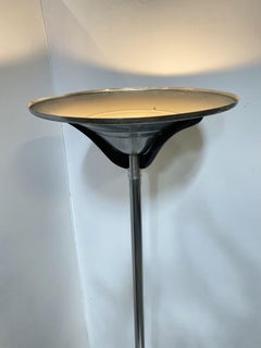 Streamline Chrome Steel Floor Lamp w/ Buttress Braced Saucer Shape