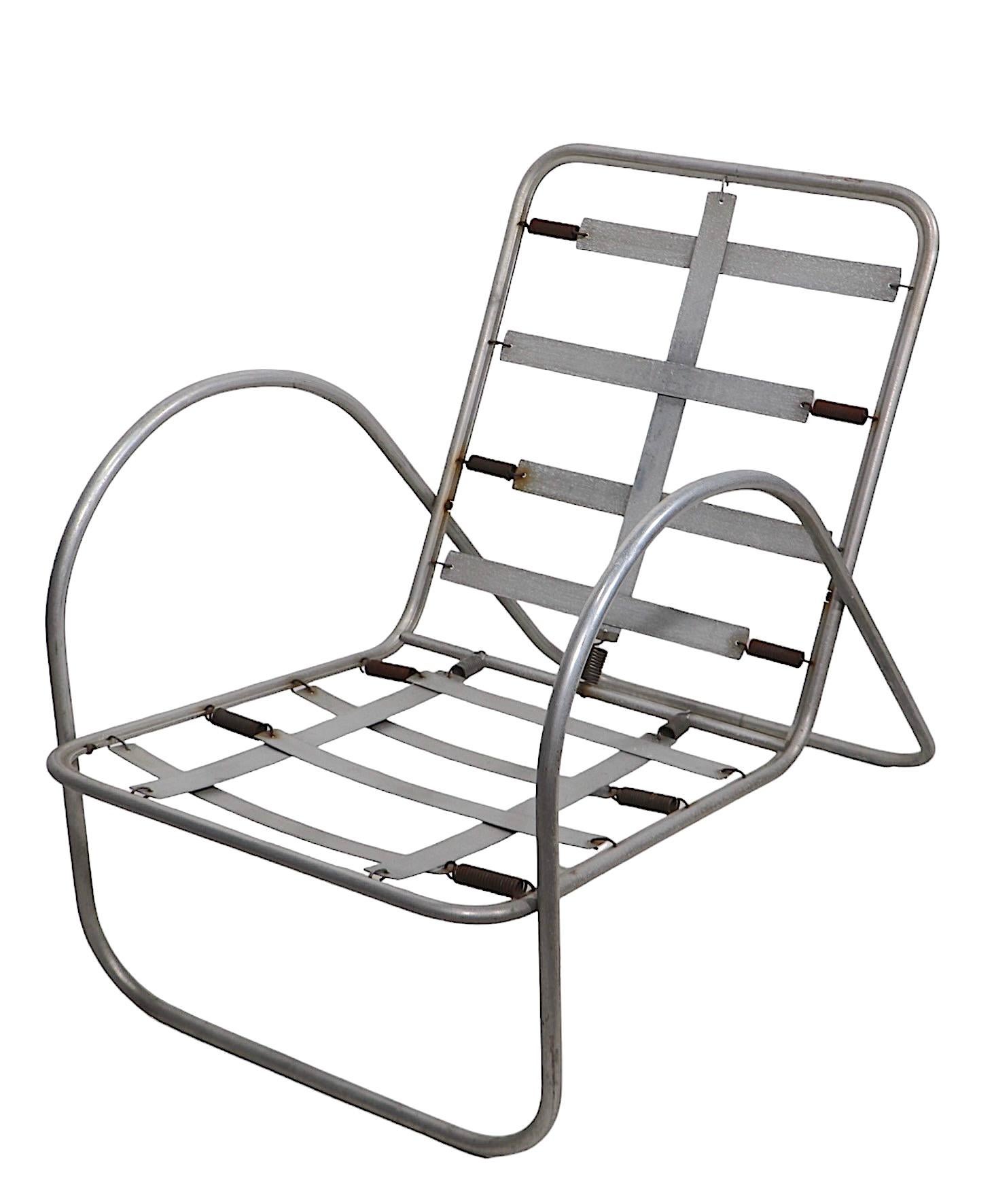 Stromlinienförmiger Design-Aluminium-Sessel für den Innenhof am Pool  Richard Neutra  1930/40s im Angebot 9