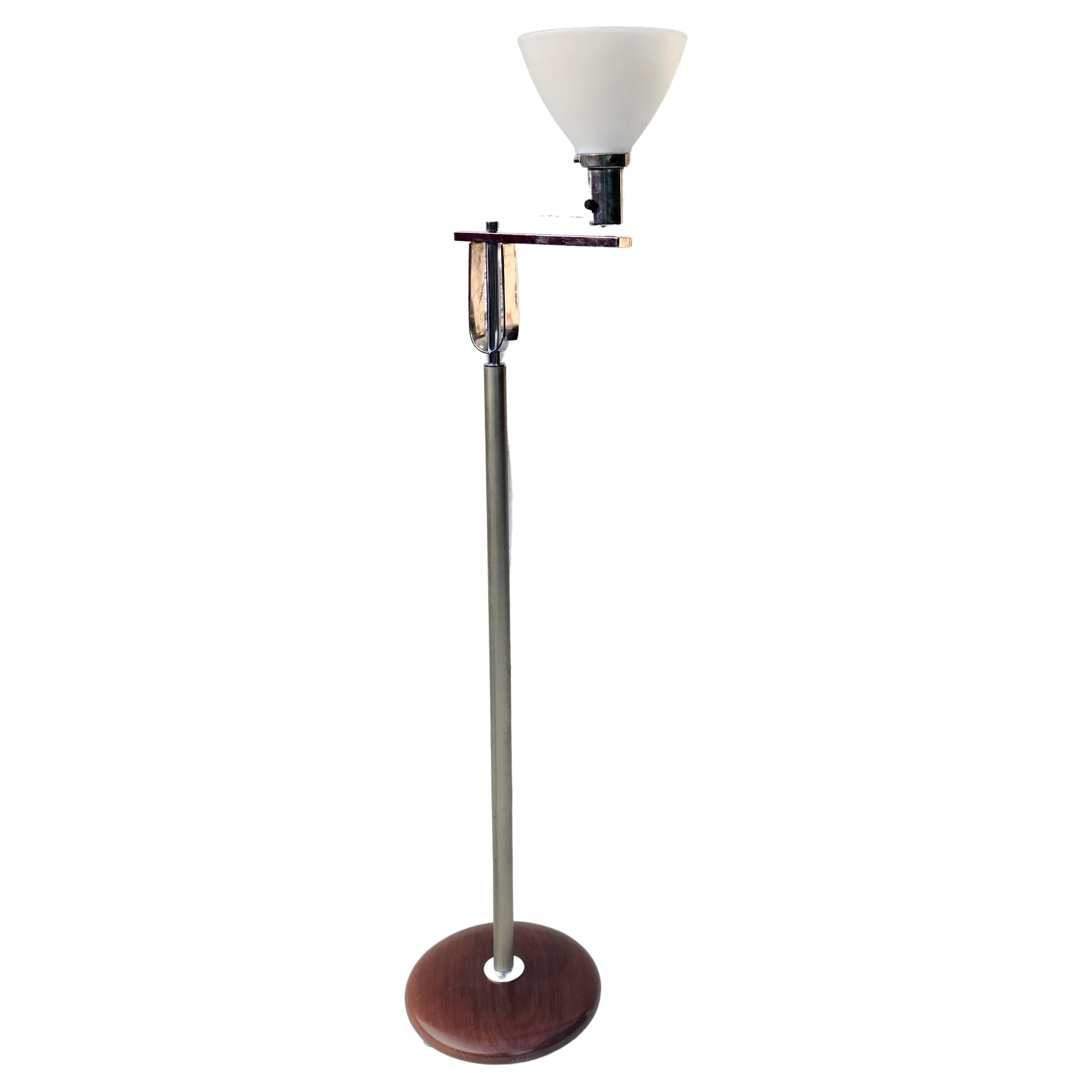 Streamline Floor Lamp Flat Banded Chrome Walnut in the style of Donald Deskey For Sale 4