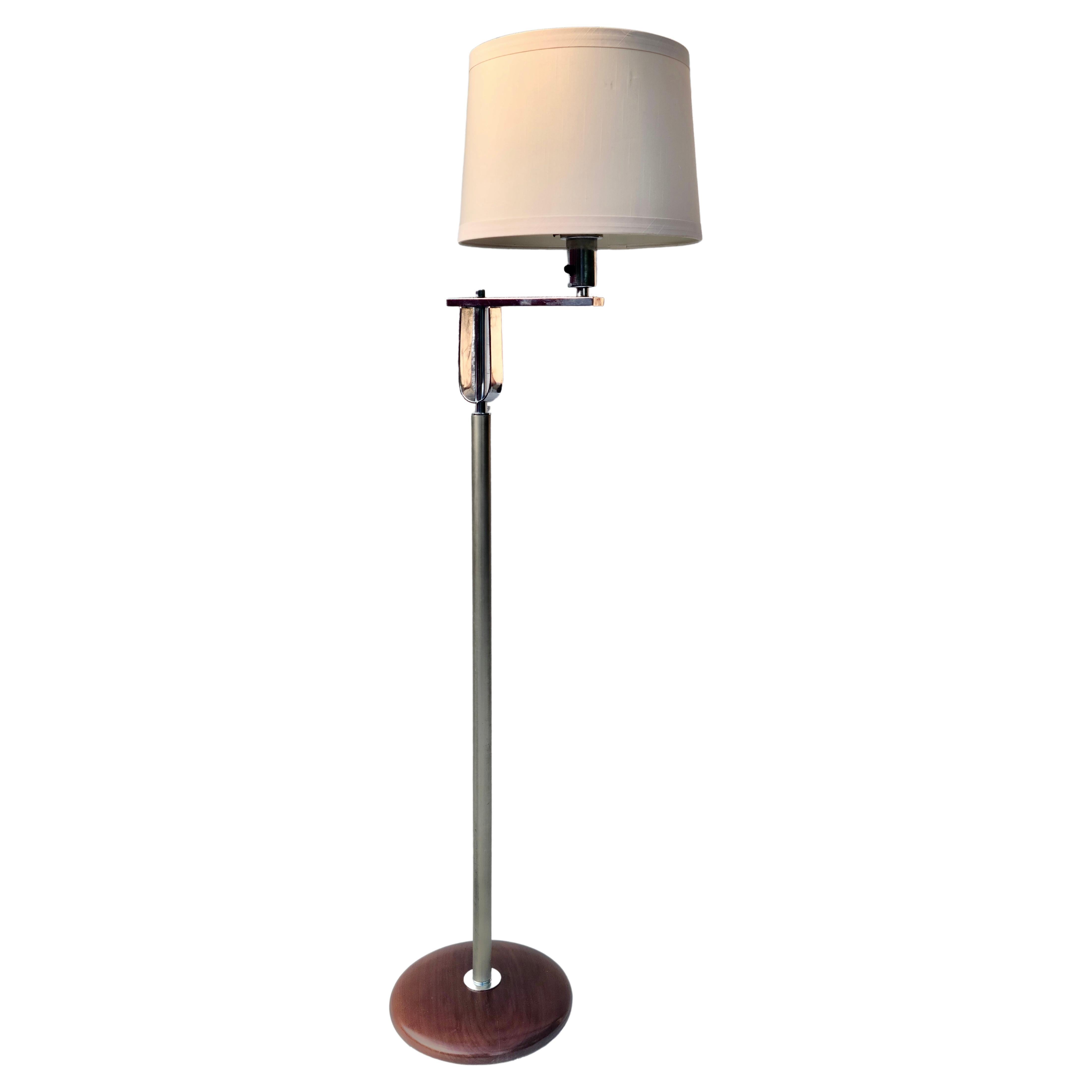 Streamline Floor Lamp Flat Banded Chrome Walnut in the style of Donald Deskey For Sale 5