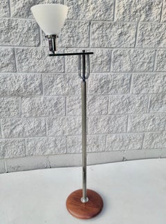 Streamline Floor Lamp Flat Banded Chrome Walnut in the style of Donald Deskey